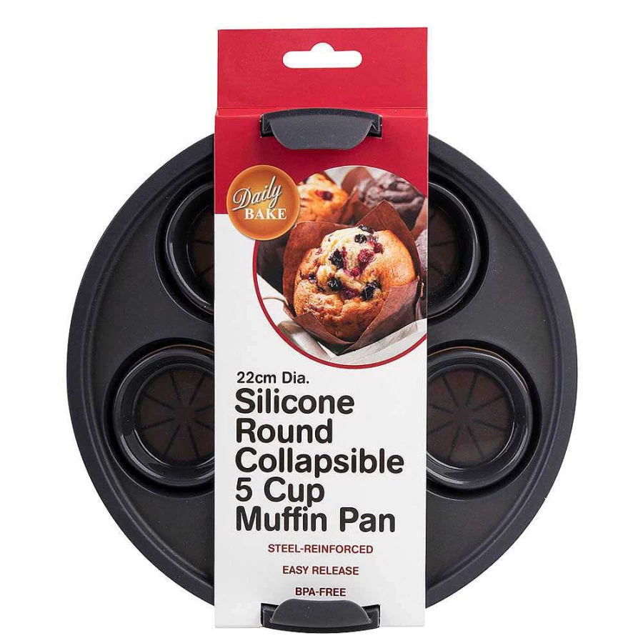 Wheel and Barrow 5-Cup Silicone Muffin Pan 22cm Non-Stick Baking Tray for Cupcakes and Muffins