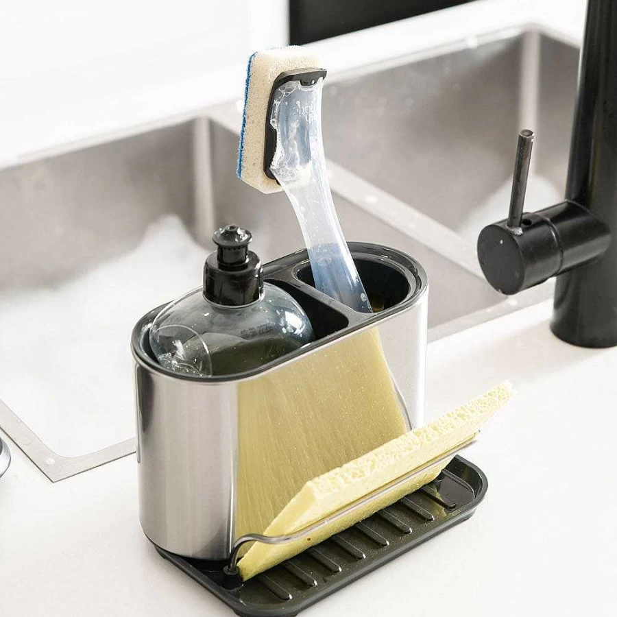 Wheel & Barrow Stainless Steel Utensil Holder with Wall Bracket - 18x13x12cm Kitchen Organizer