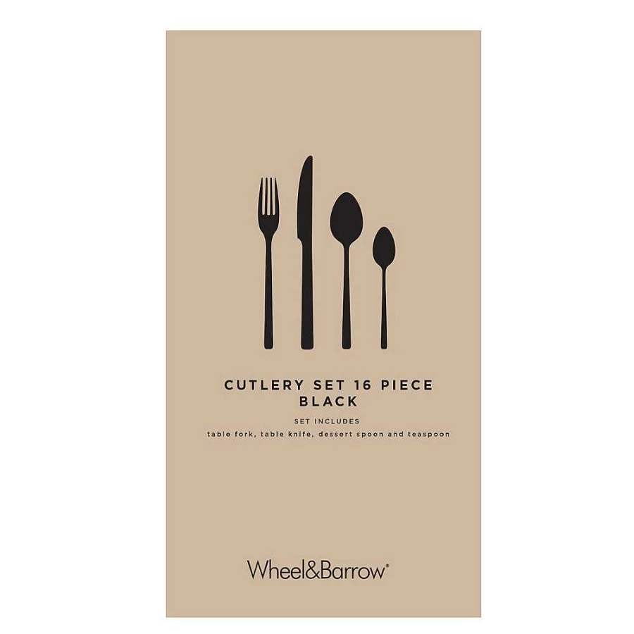 Wheel & Barrow 16-Piece Black 18/10 Stainless Steel Cutlery Set - Premium Dining Utensils