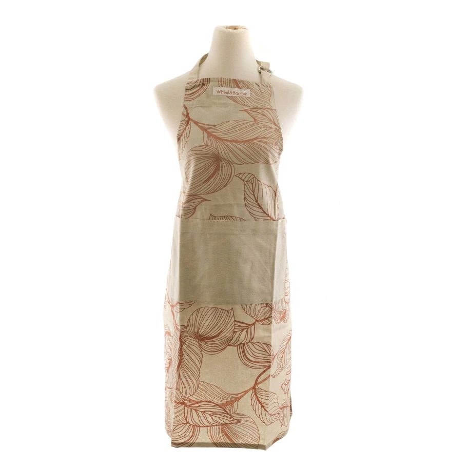 Wheel and Barrow Pumpkin/Tawny Apron with Pocket - 70x90cm Kitchen Bib with Adjustable Ties