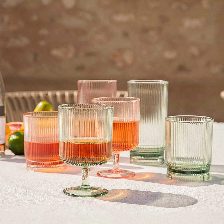 Wheel and Barrow Green Acrylic Ribbed Wine Glass - 295ml Shatterproof Cup for Party and Home Decor