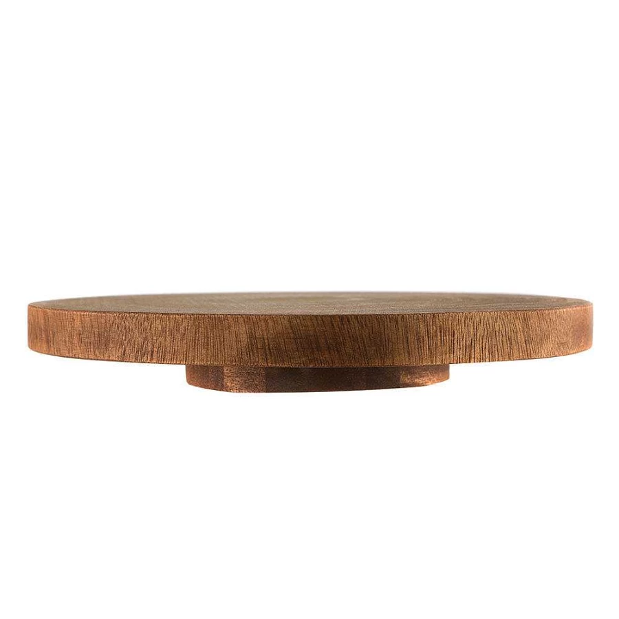 Wheel and Barrow Acacia Wood Lazy Susan Turntable - 31.5cm Round Serving Tray for Dining & Entertaining