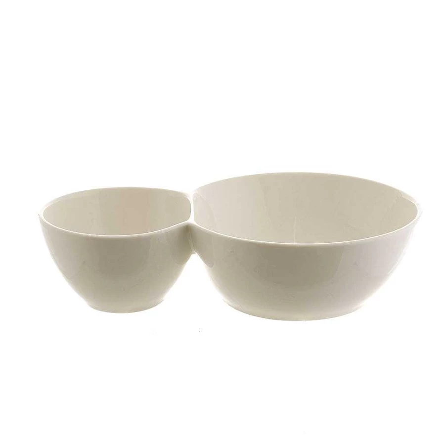 Wheel and Barrow White 24cm Porcelain Divided Bowl - 2 Compartment Serving Dish