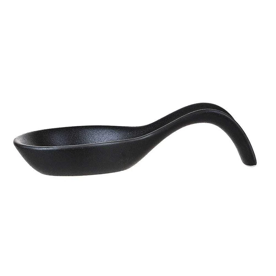 Wheel and Barrow Black Ceramic Spoon Rest 23cm - Heat Resistant Kitchen Utensil Holder