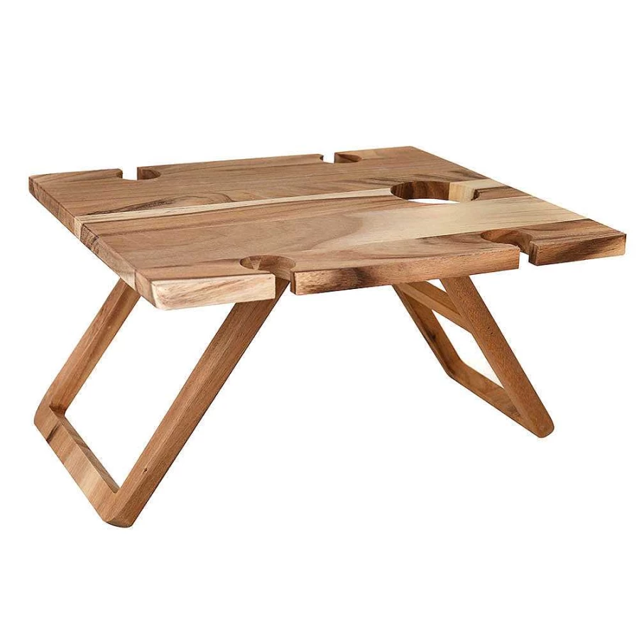 Wheel and Barrow Acacia Wood Picnic Table 48x38x24cm Outdoor Dining Portable Folding