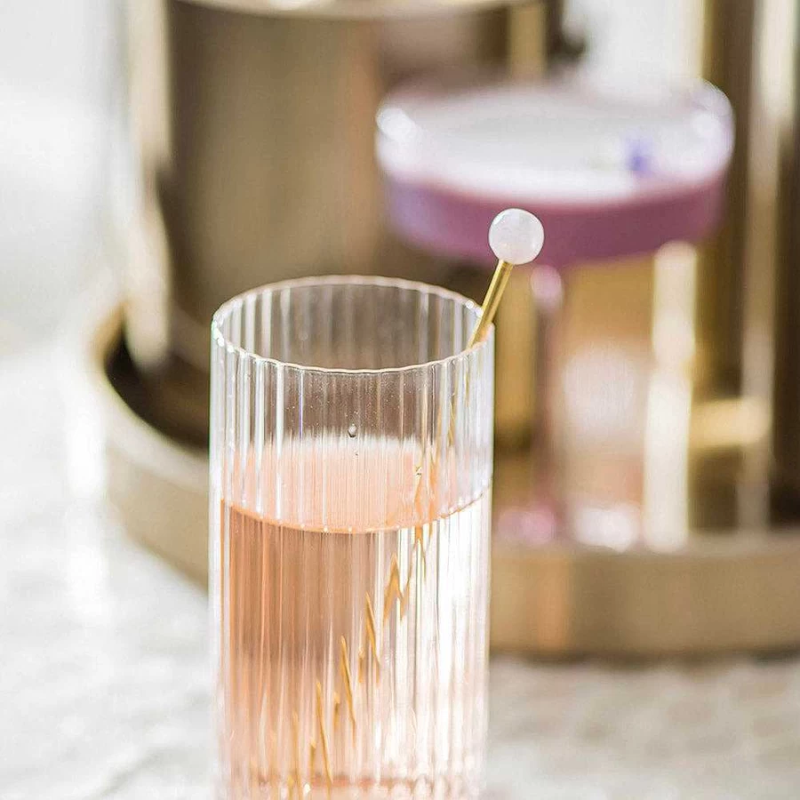 Wheel and Barrow Brass Cocktail Stirrer with Decorative Pink Resin Handle - Elegant Barware for Mixing Drinks