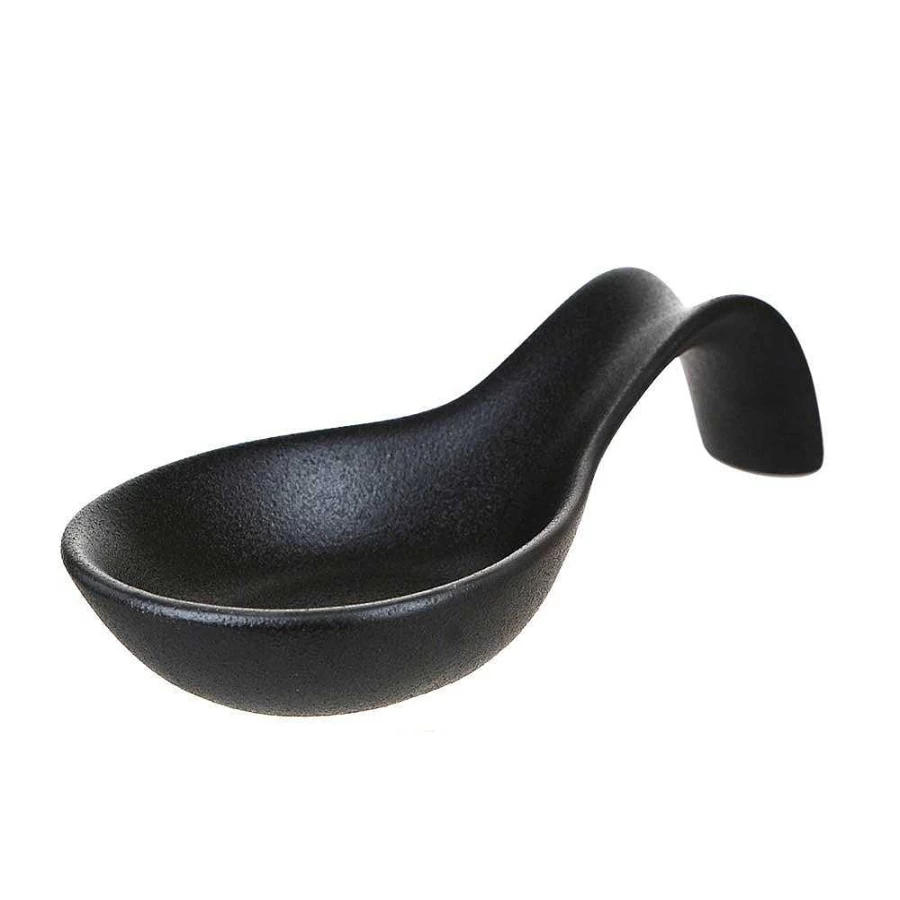 Wheel and Barrow Black Ceramic Spoon Rest 23cm - Heat Resistant Kitchen Utensil Holder