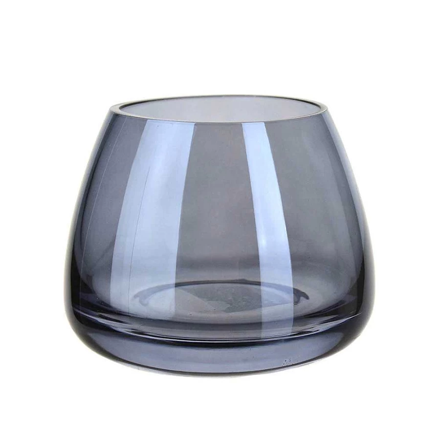 Wheel and Barrow Navy Blue Teardrop Glass Tealight Holder - 9cm x 7cm Decorative Candle Votive