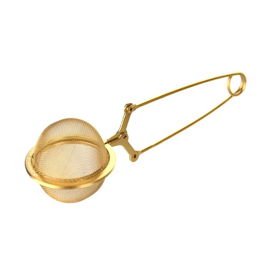 Wheel and Barrow Premium Gold-Plated Stainless Steel Tea Strainer - 4.5cm Fine Mesh Infuser for Loose Leaf Tea