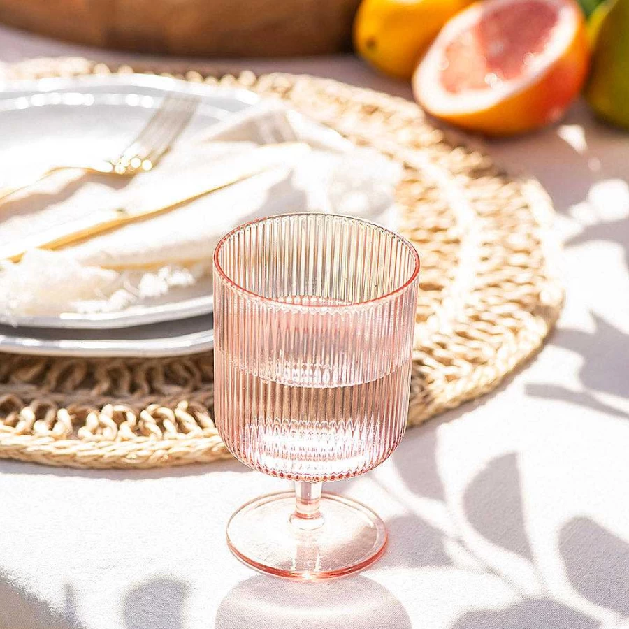 Wheel and Barrow Pink Ribbed Acrylic Tumbler - 285ml BPA-Free Insulated Cup