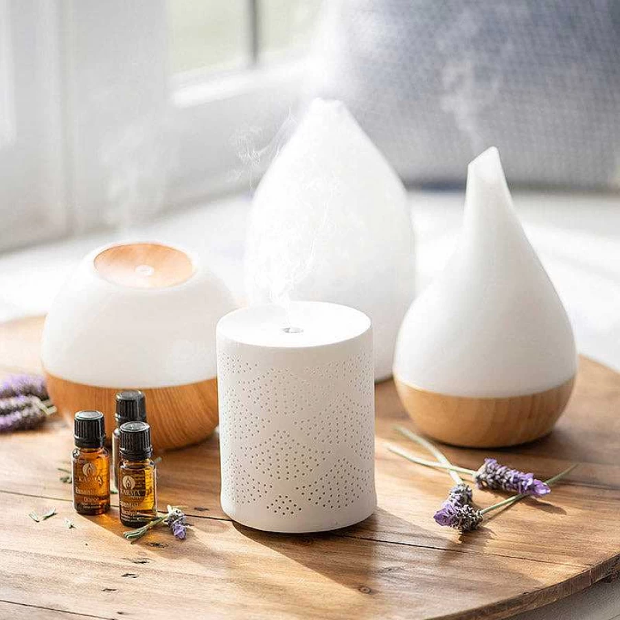 Wheel & Barrow Rechargeable Ultrasonic Essential Oil Diffuser with White & Wood Grain Design for Aromatherapy