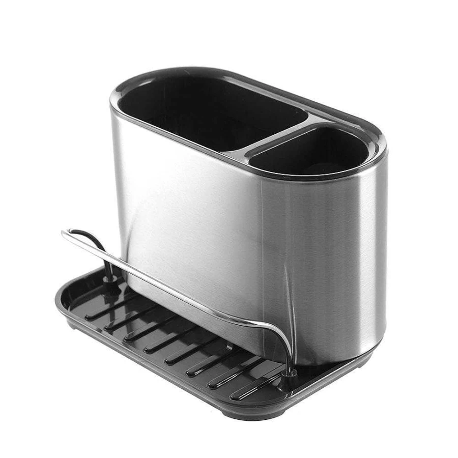 Wheel & Barrow Stainless Steel Utensil Holder with Wall Bracket - 18x13x12cm Kitchen Organizer