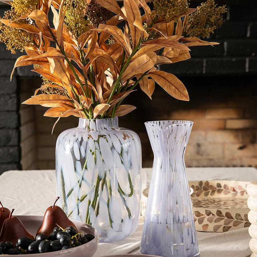 Wheel and Barrow Lilac Marble Glass Vase - 25cm Tall, 18cm Wide Decorative Flower Holder