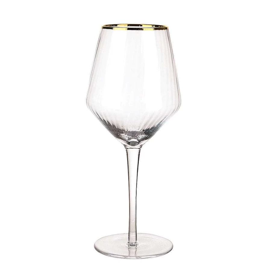 Wheel and Barrow Premium Optic Wine Glass with 24K Gold Rim - 720mL Large Crystal Clear Glass for Red and White Wine - Elegant Stemware for Gifts and Entertaining
