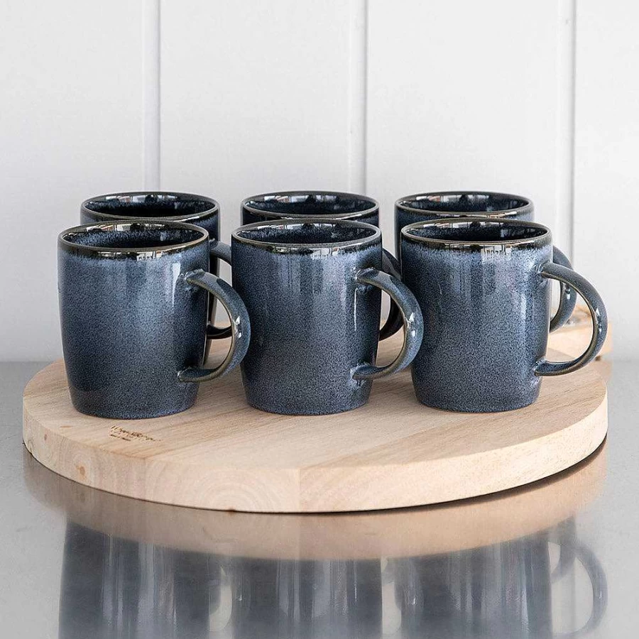 Wheel and Barrow 6-Piece Mediterranean Blue Stoneware Coffee Mug Set – Durable & Stylish Ceramic Cups