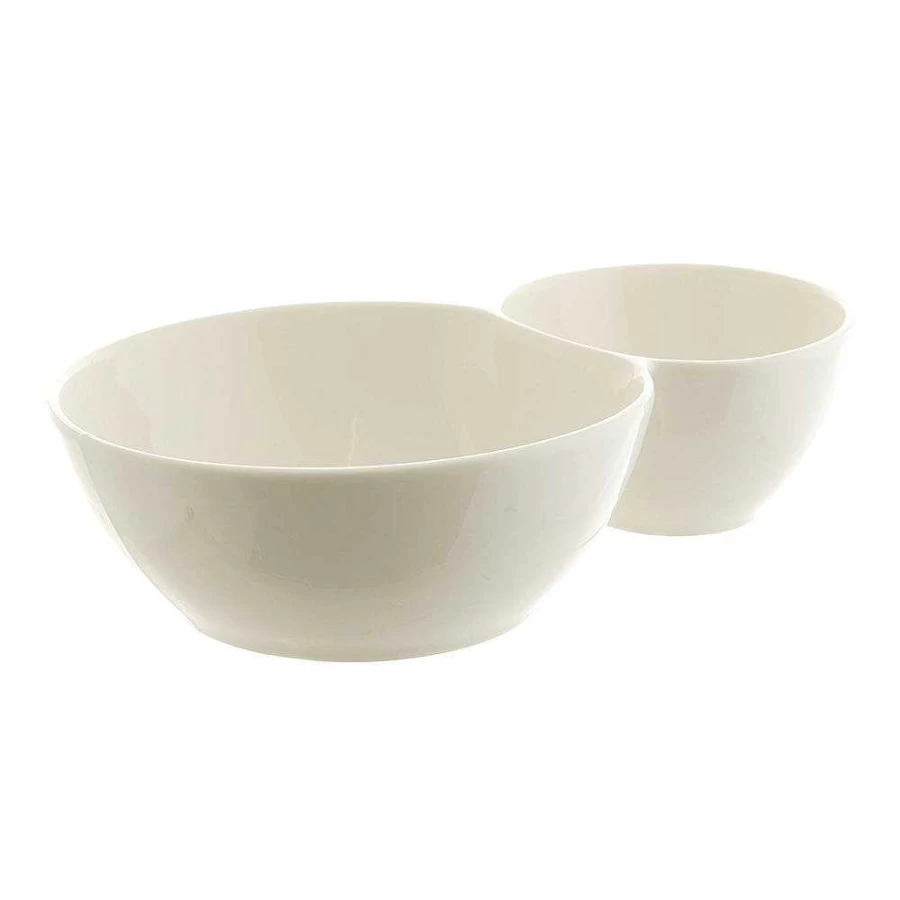 Wheel & Barrow 24cm White Porcelain Divided Serving Bowl - 2 Compartment Dish for Meals & Salads