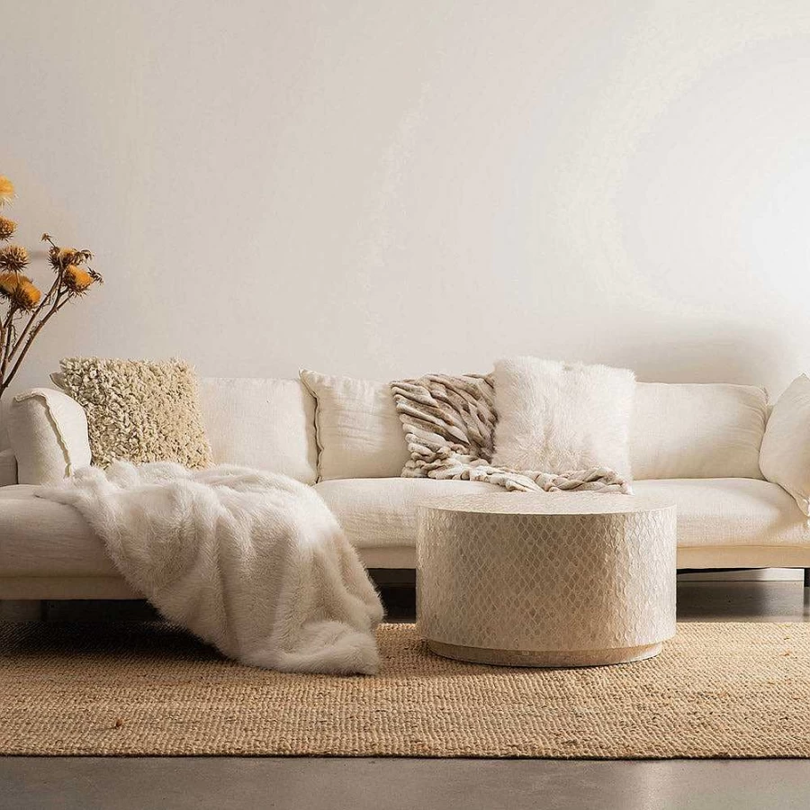Wheel and Barrow White Faux Fur and Velvet Throw Pillow Cushion 50x50 cm for Sofa Bed Decor